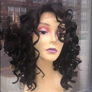 Curly black 13X6 Freepart curly medium Length Wig